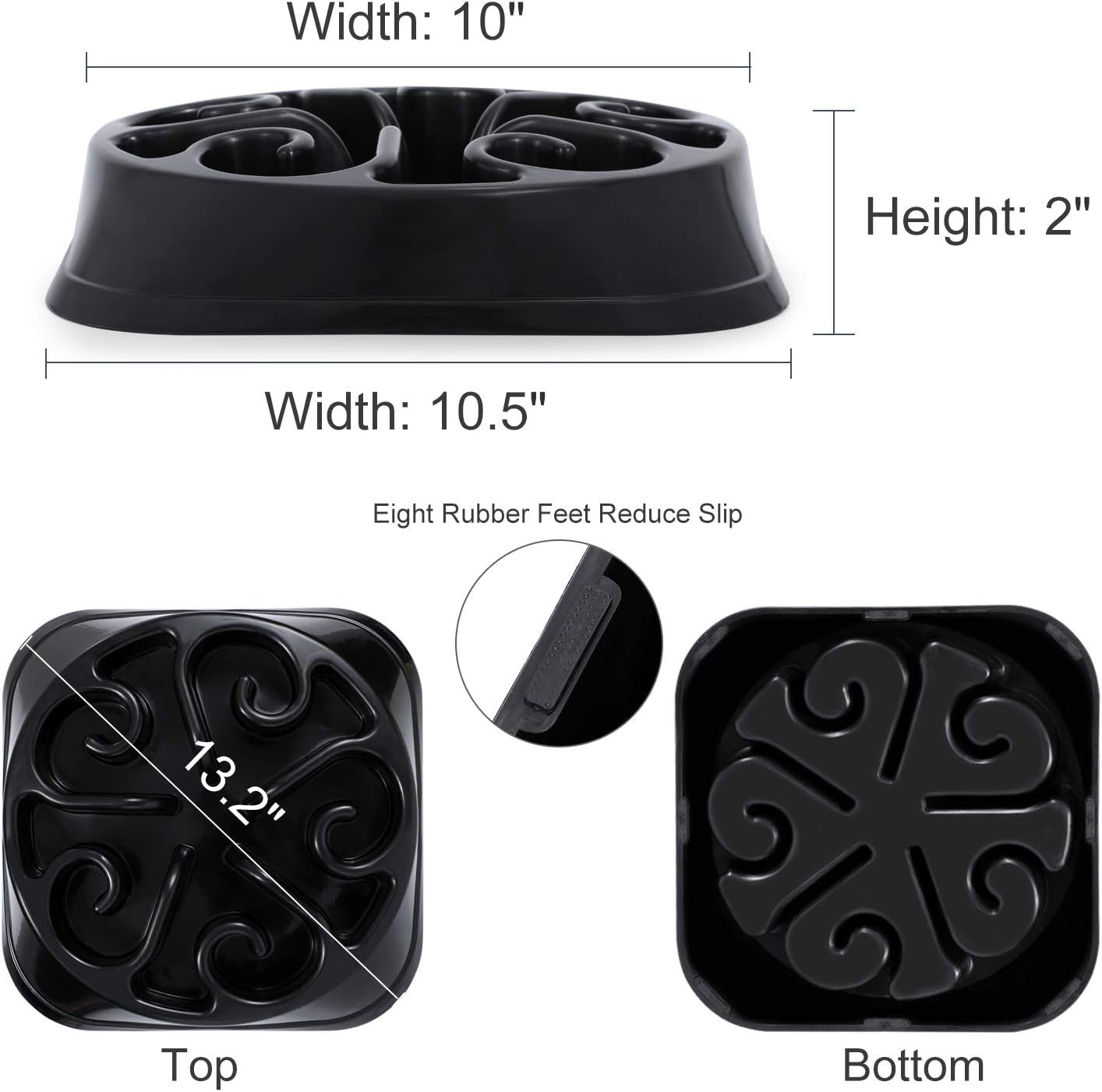 Large Anti-Gulping Slow Feeder Bowl for Large Dogs - Eco-Friendly Design (Black)