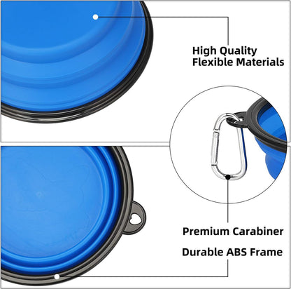 Large Collapsible Dog Bowls - 2 Pack, 34 Oz Foldable Travel Bowls for Pets, Portable Water and Food Dishes with Clasp for Travel, Hiking, and Walking (Blue and Green)