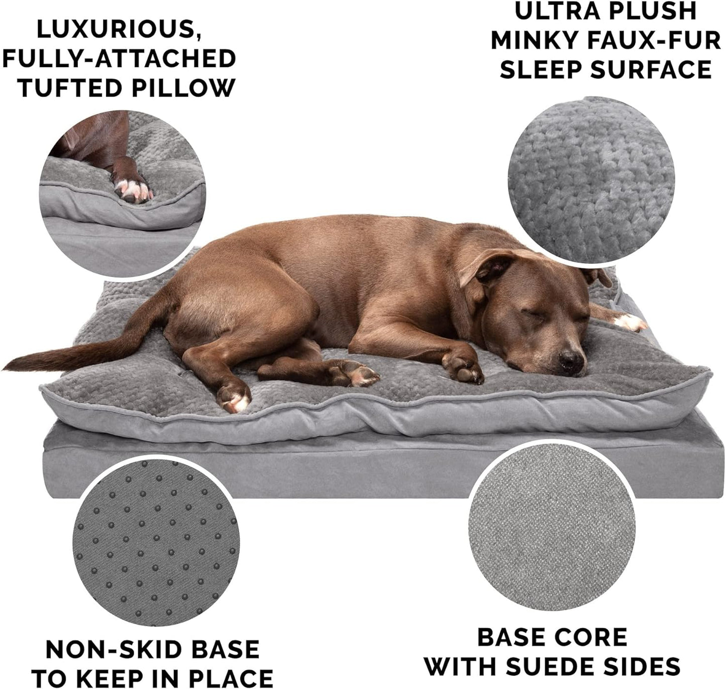 Orthopedic Dog Bed for Medium and Small Breeds with Removable Washable Cover and Pillow Cushion Top, Suitable for Dogs up to 35 lbs - Minky Plush and Suede Mattress in Titanium Gray, Medium Size