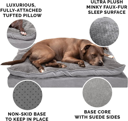 Orthopedic Dog Bed for Medium and Small Breeds with Removable Washable Cover and Pillow Cushion Top, Suitable for Dogs up to 35 lbs - Minky Plush and Suede Mattress in Titanium Gray, Medium Size