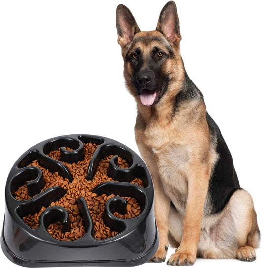 Large Anti-Gulping Slow Feeder Bowl for Large Dogs - Eco-Friendly Design (Black)