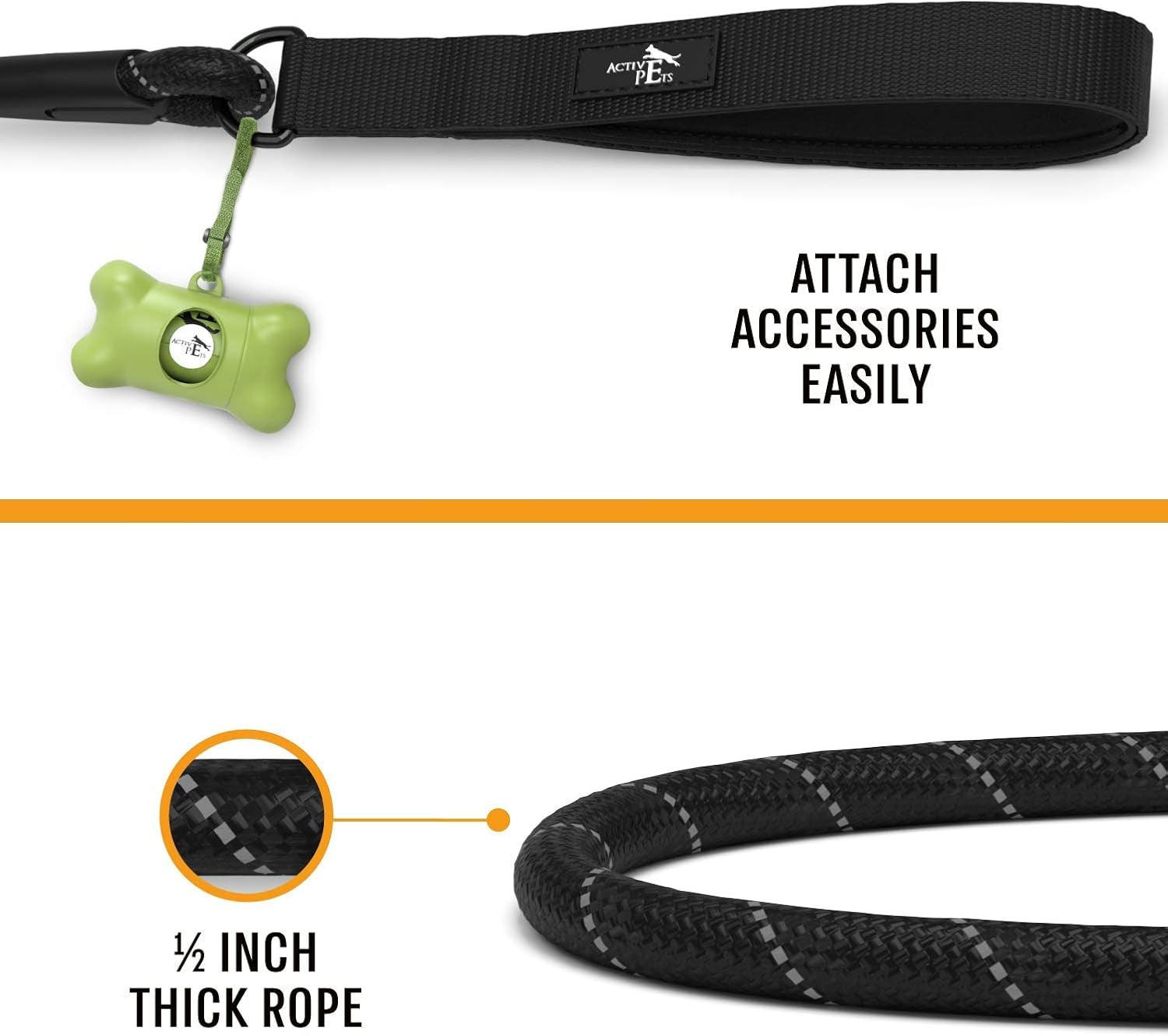 Premium Dog Rope Leash with Padded Handle and Reflective Threads for Small, Medium, and Large Dogs - Ideal for Training, Running, and Walking