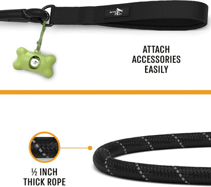 Premium Dog Rope Leash with Padded Handle and Reflective Threads for Small, Medium, and Large Dogs - Ideal for Training, Running, and Walking