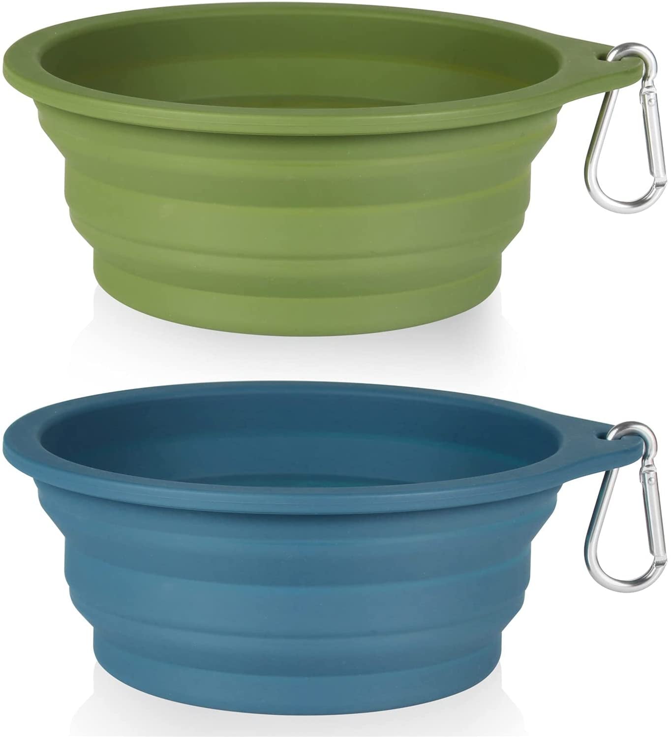 Collapsible Dog Bowl Set - Integrated Molding Travel Bowls for Pets, 600ml Capacity (Navy Blue & Dark Green)