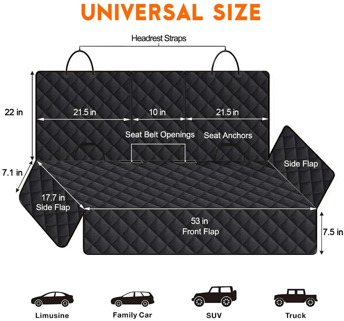 Premium Waterproof Dog Car Seat Cover - Non-Slip Back Seat Protector for Dogs, Fits Most Cars, Trucks, and SUVs - Black