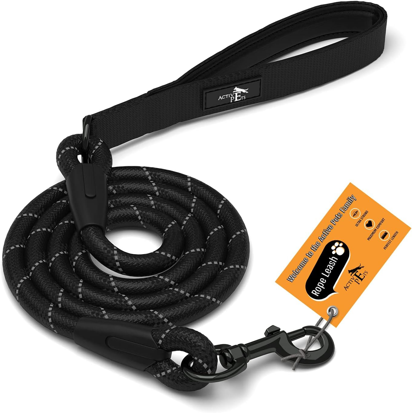 Premium Dog Rope Leash with Padded Handle and Reflective Threads for Small, Medium, and Large Dogs - Ideal for Training, Running, and Walking