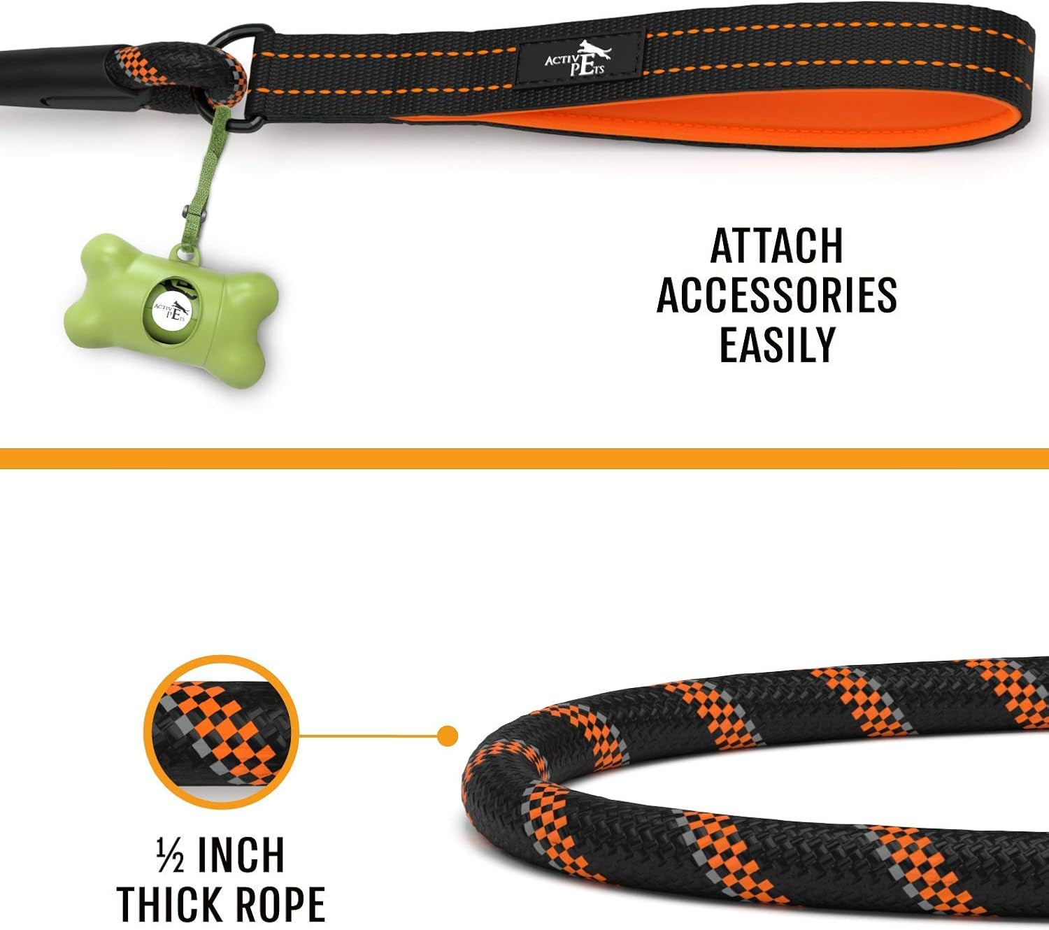 Premium Dog Rope Leash with Padded Handle and Reflective Threads for Training, Running, and Walking - Suitable for Small, Medium, and Large Dogs