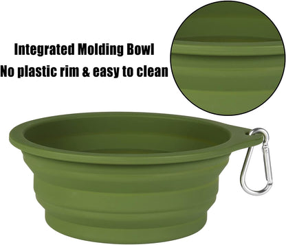 Collapsible Dog Bowl Set - Integrated Molding Travel Bowls for Pets, 600ml Capacity (Navy Blue & Dark Green)