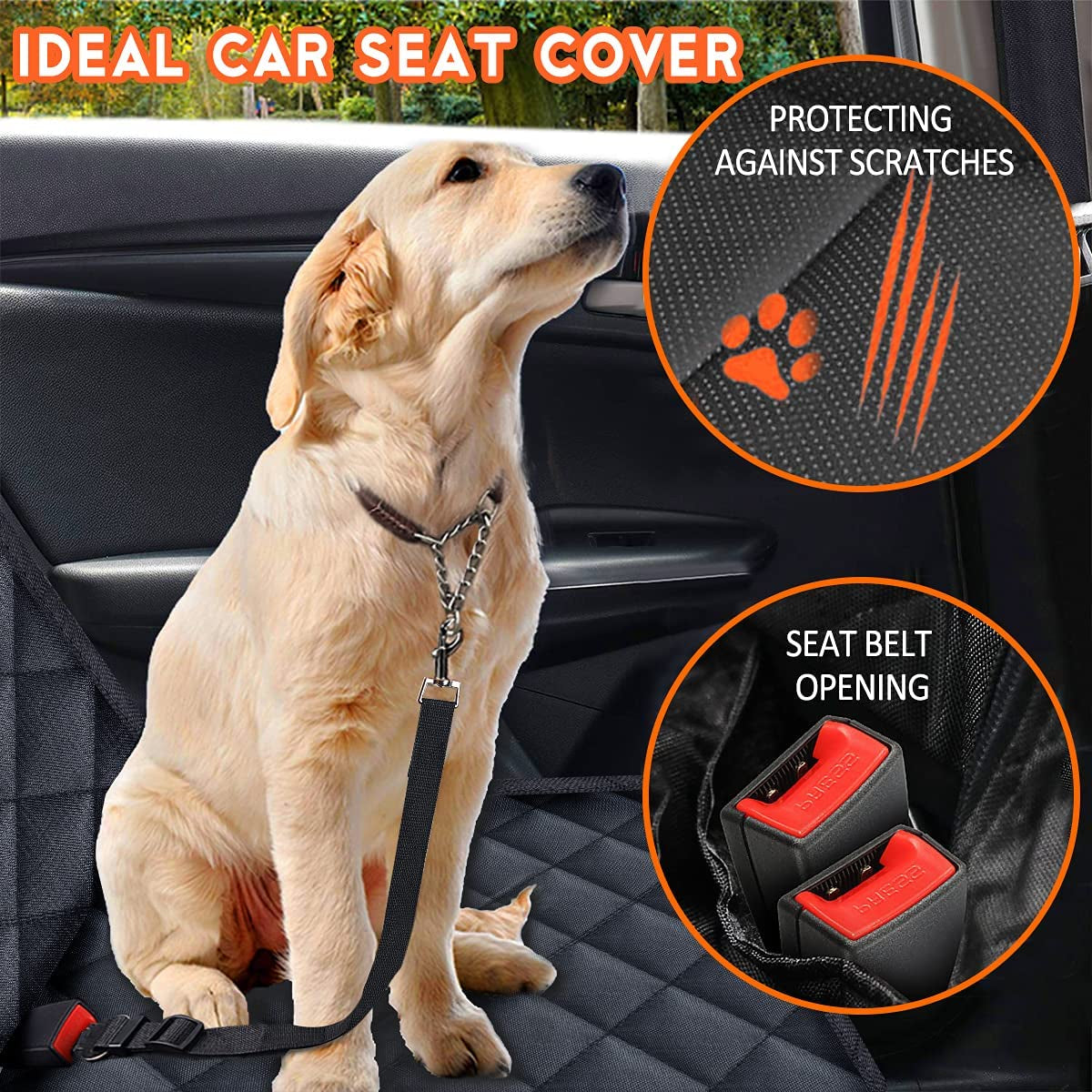 Premium Waterproof Dog Car Seat Cover - Non-Slip Back Seat Protector for Dogs, Fits Most Cars, Trucks, and SUVs - Black