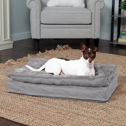 Orthopedic Dog Bed for Medium and Small Breeds with Removable Washable Cover and Pillow Cushion Top, Suitable for Dogs up to 35 lbs - Minky Plush and Suede Mattress in Titanium Gray, Medium Size