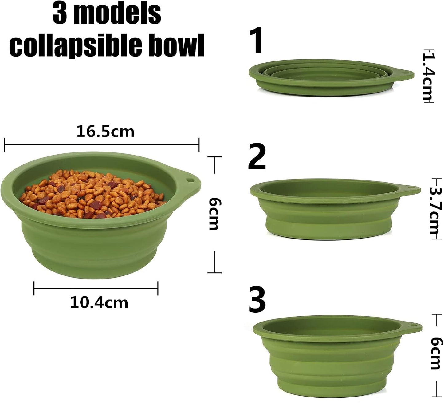 Collapsible Dog Bowl Set - Integrated Molding Travel Bowls for Pets, 600ml Capacity (Navy Blue & Dark Green)