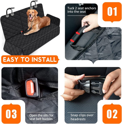 Premium Waterproof Dog Car Seat Cover - Non-Slip Back Seat Protector for Dogs, Fits Most Cars, Trucks, and SUVs - Black