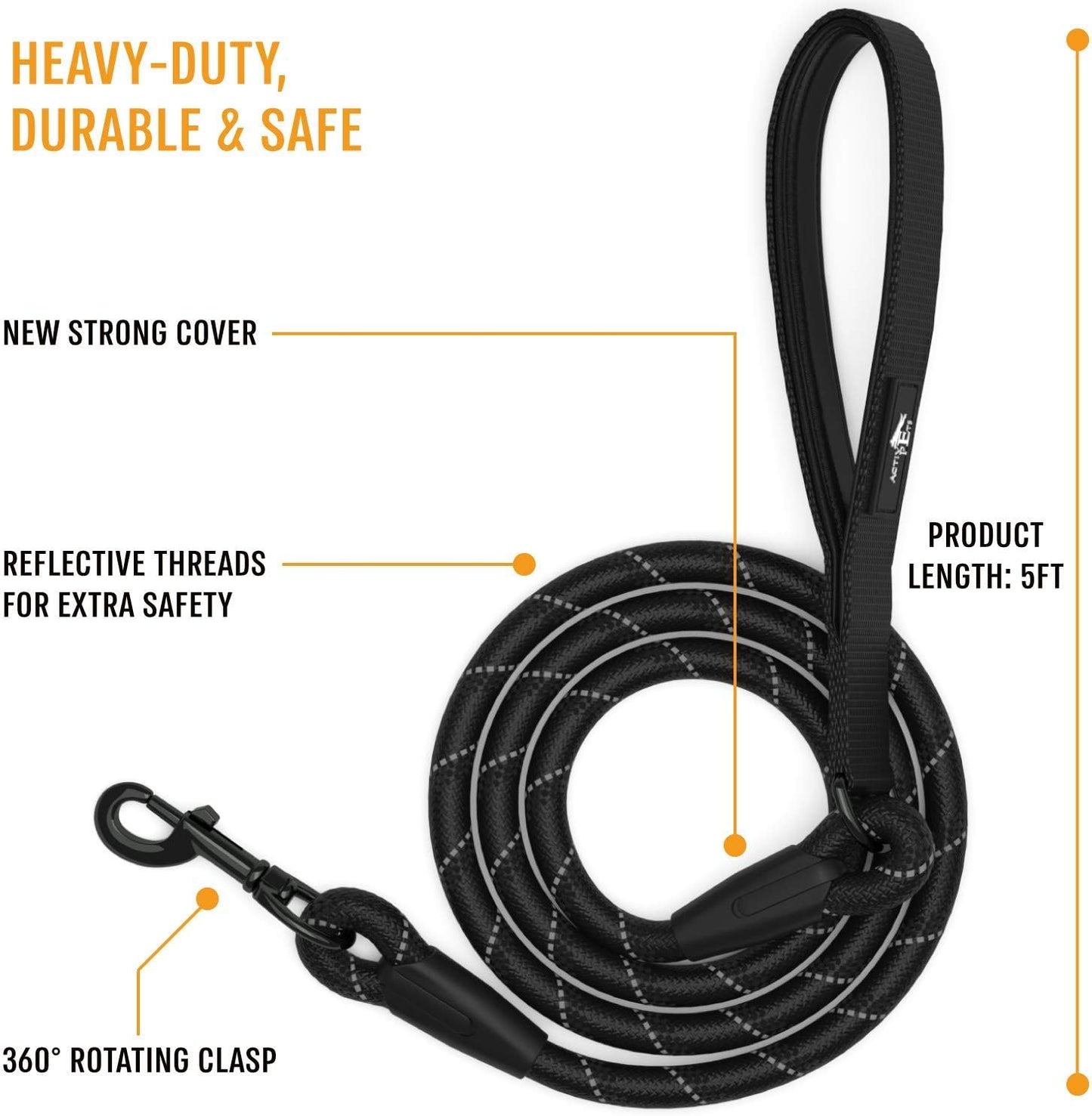 Premium Dog Rope Leash with Padded Handle and Reflective Threads for Small, Medium, and Large Dogs - Ideal for Training, Running, and Walking