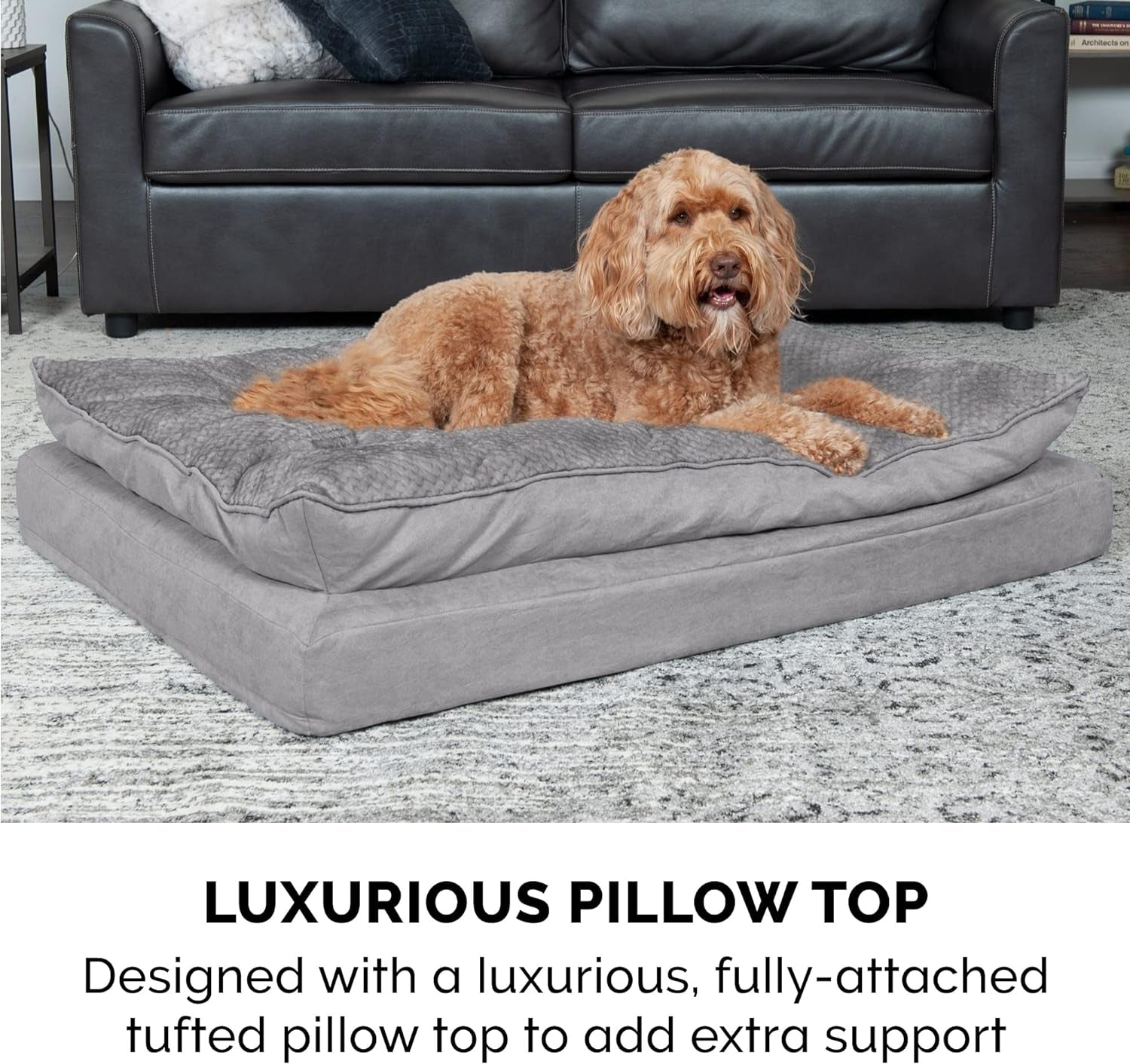 Orthopedic Dog Bed for Medium and Small Breeds with Removable Washable Cover and Pillow Cushion Top, Suitable for Dogs up to 35 lbs - Minky Plush and Suede Mattress in Titanium Gray, Medium Size