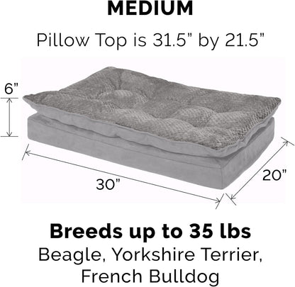 Orthopedic Dog Bed for Medium and Small Breeds with Removable Washable Cover and Pillow Cushion Top, Suitable for Dogs up to 35 lbs - Minky Plush and Suede Mattress in Titanium Gray, Medium Size