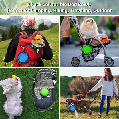 Large Collapsible Dog Bowls - 2 Pack, 34 Oz Foldable Travel Bowls for Pets, Portable Water and Food Dishes with Clasp for Travel, Hiking, and Walking (Blue and Green)